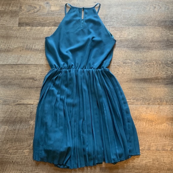 Brixton Ivy Pleated Mini Dress Dark Teal High Neck - Picture 5 of 6